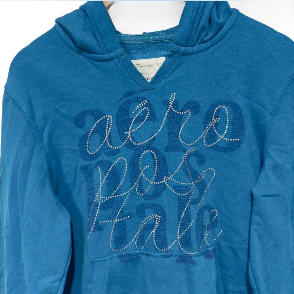 Vintage Y2K Aeropostale Rhinestone Hoodie Blue 2000s Mall Goth Coquette Tomboy - Picture 3 of 8